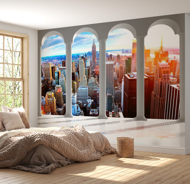 Peel & Stick Wall Mural - Pillars And New York - Removable Wall Decals