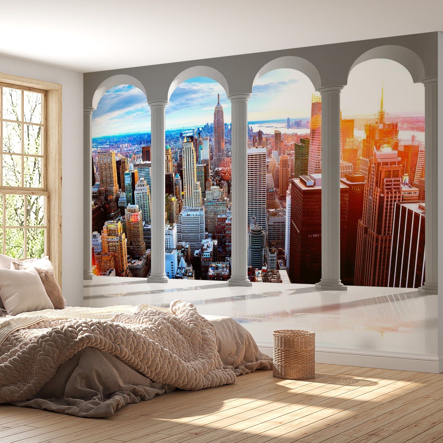 Peel & Stick Wall Mural - Pillars And New York - Removable Wall Decals