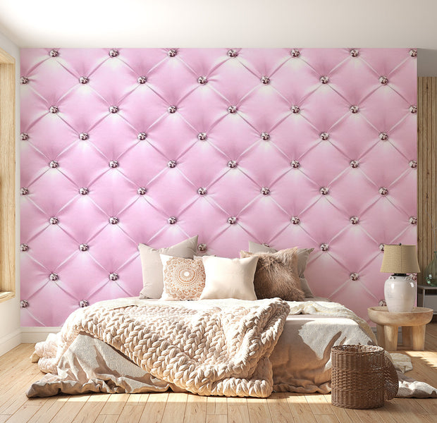Peel & Stick Wall Mural - Pink Chesterfield And Diamonds - Removable Wall Decals