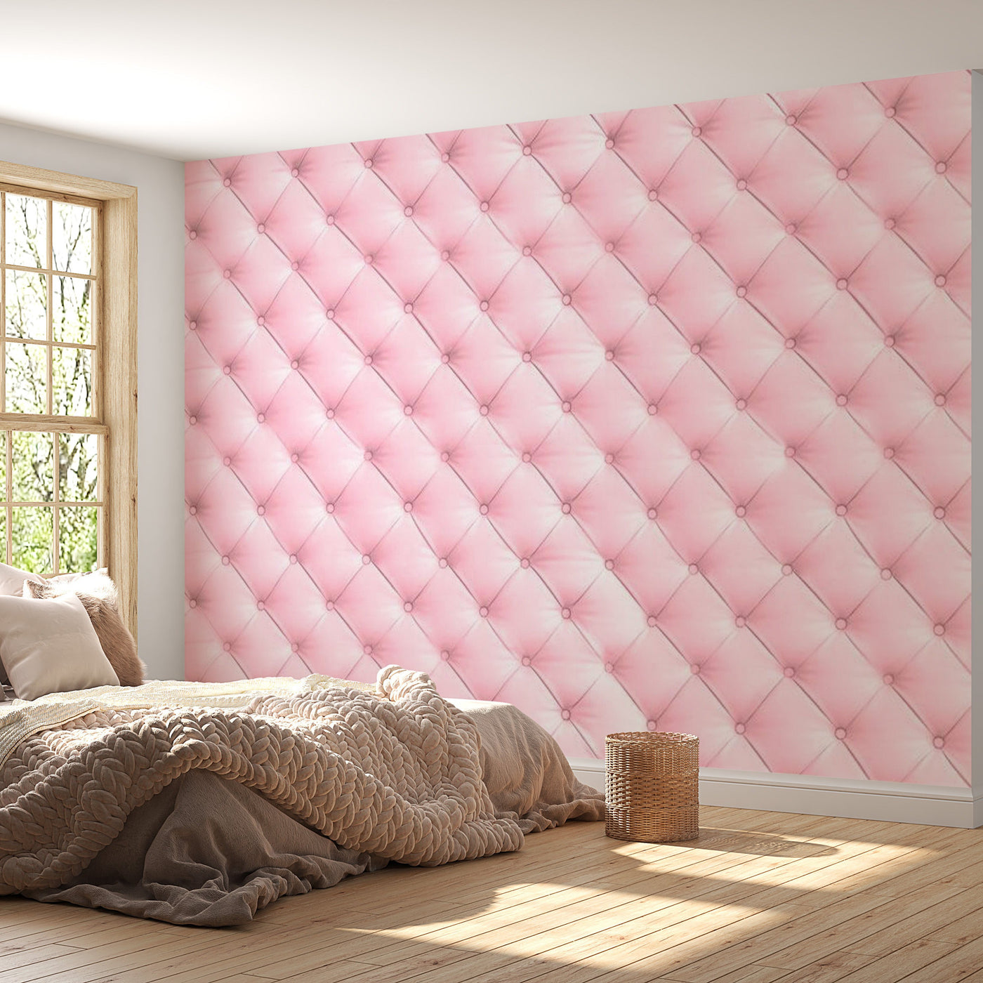 Peel & Stick Wall Mural - Pink Chesterfield Pattern - Removable Wall Decals