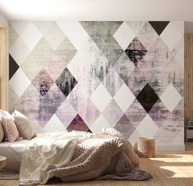 Peel & Stick Wall Mural - Pink Geometric Vintage Concrete Pattern - Removable Wall Decals