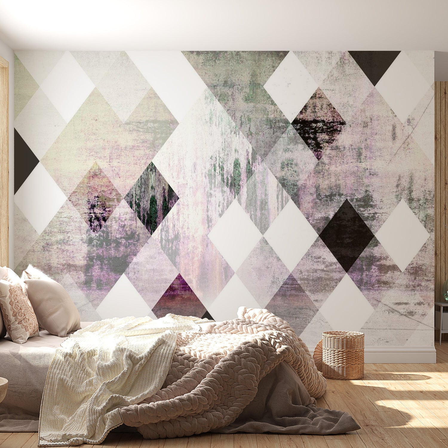Peel & Stick Wall Mural - Pink Geometric Vintage Concrete Pattern - Removable Wall Decals