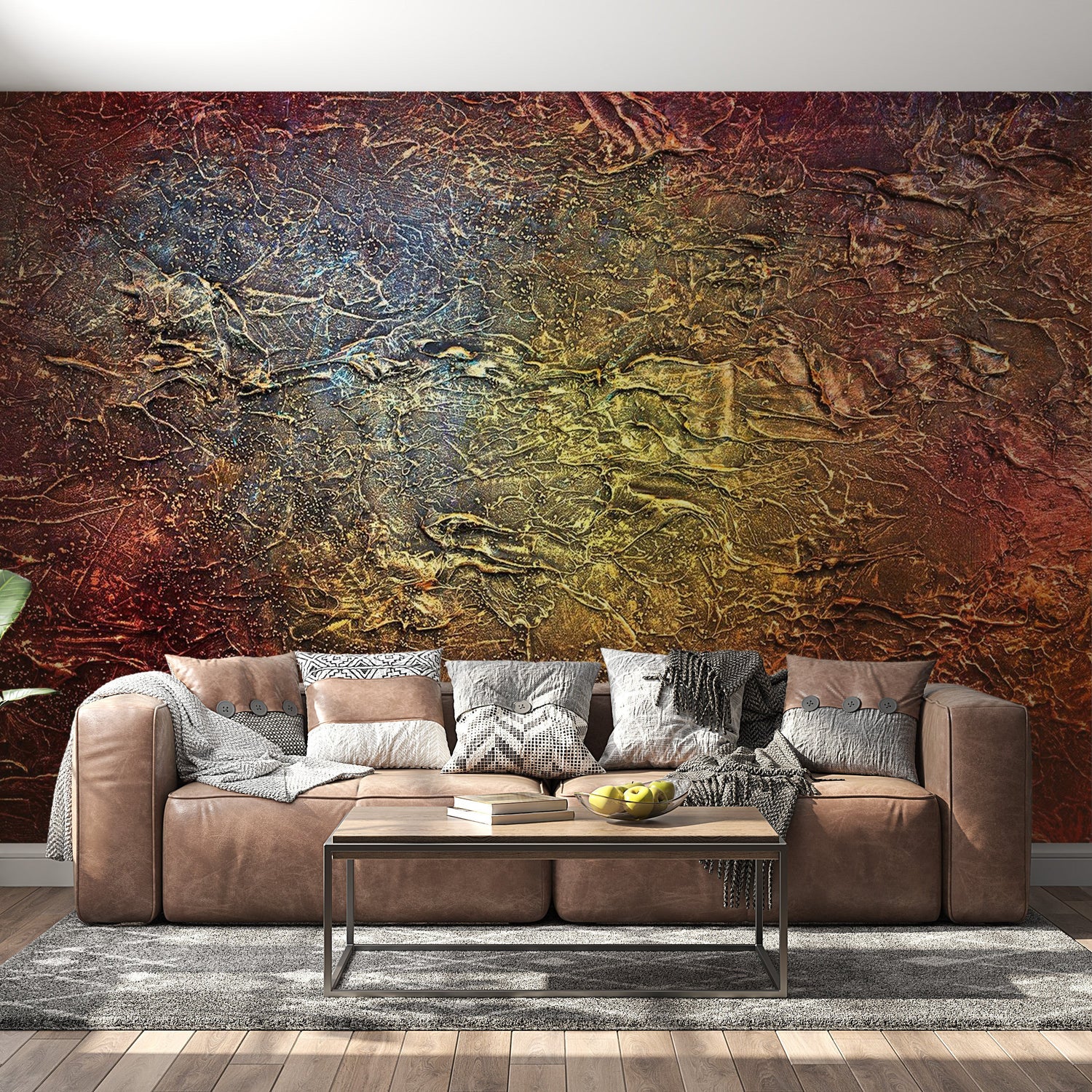 Peel & Stick Wall Mural - Red Gold Concrete Wall - Removable Wall Decals