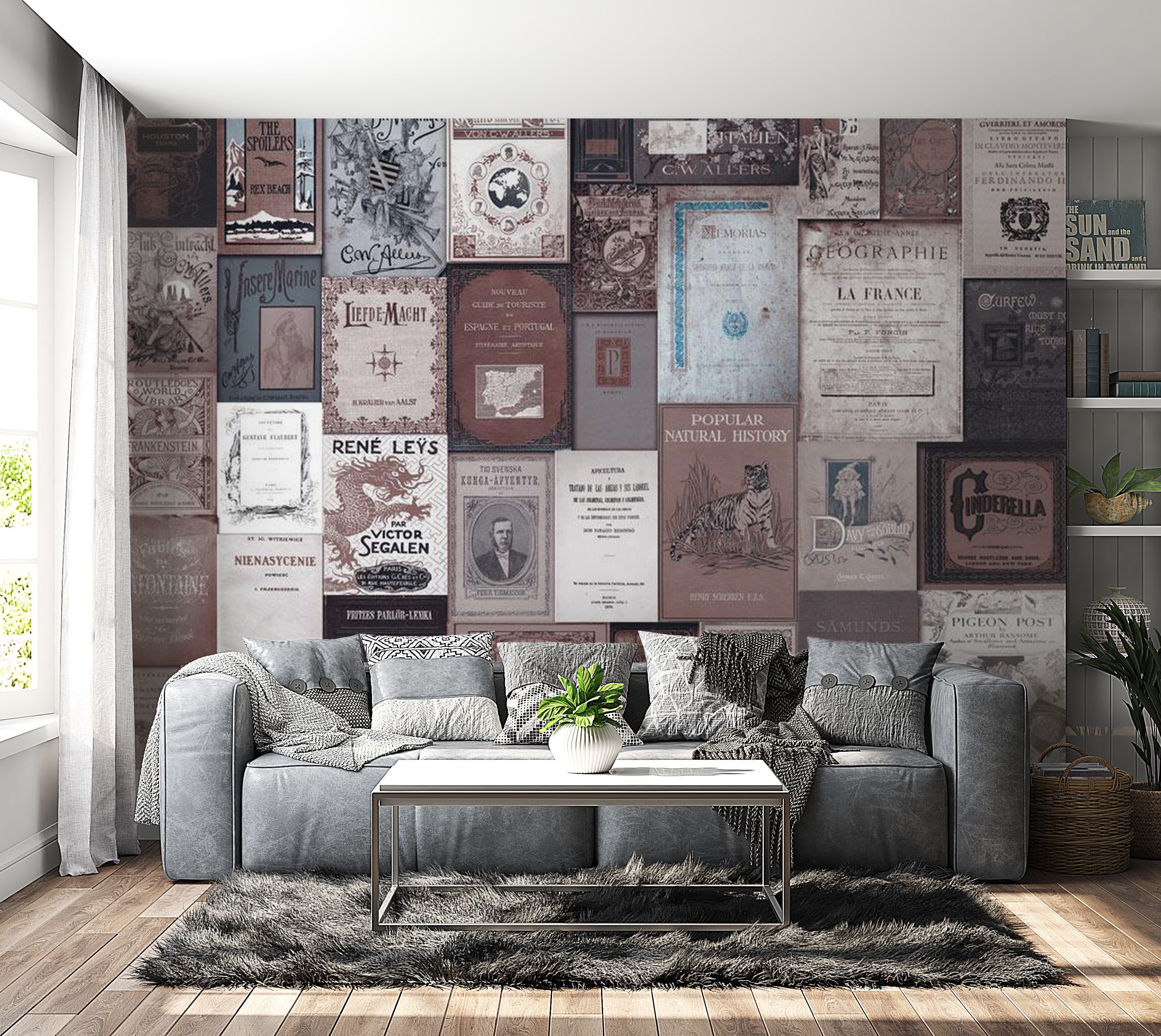 Peel & Stick Wall Mural - Retro Style Old Book Covers - Removable Wall Decals