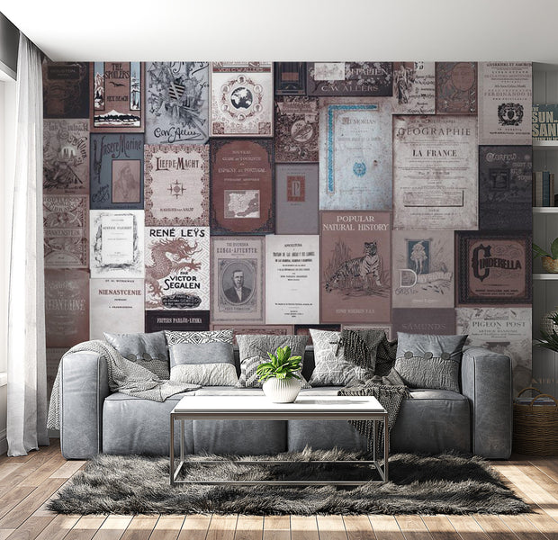 Peel & Stick Wall Mural - Retro Style Old Book Covers - Removable Wall Decals