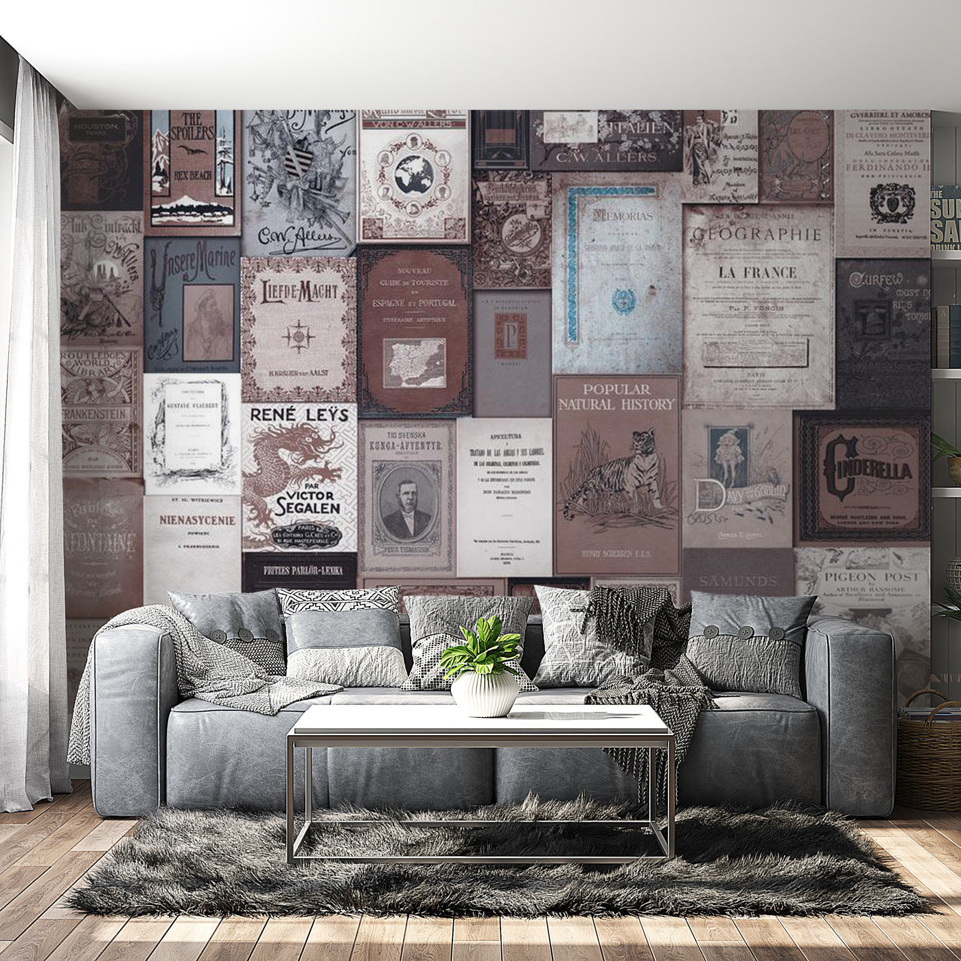 Peel & Stick Wall Mural - Retro Style Old Book Covers - Removable Wall Decals