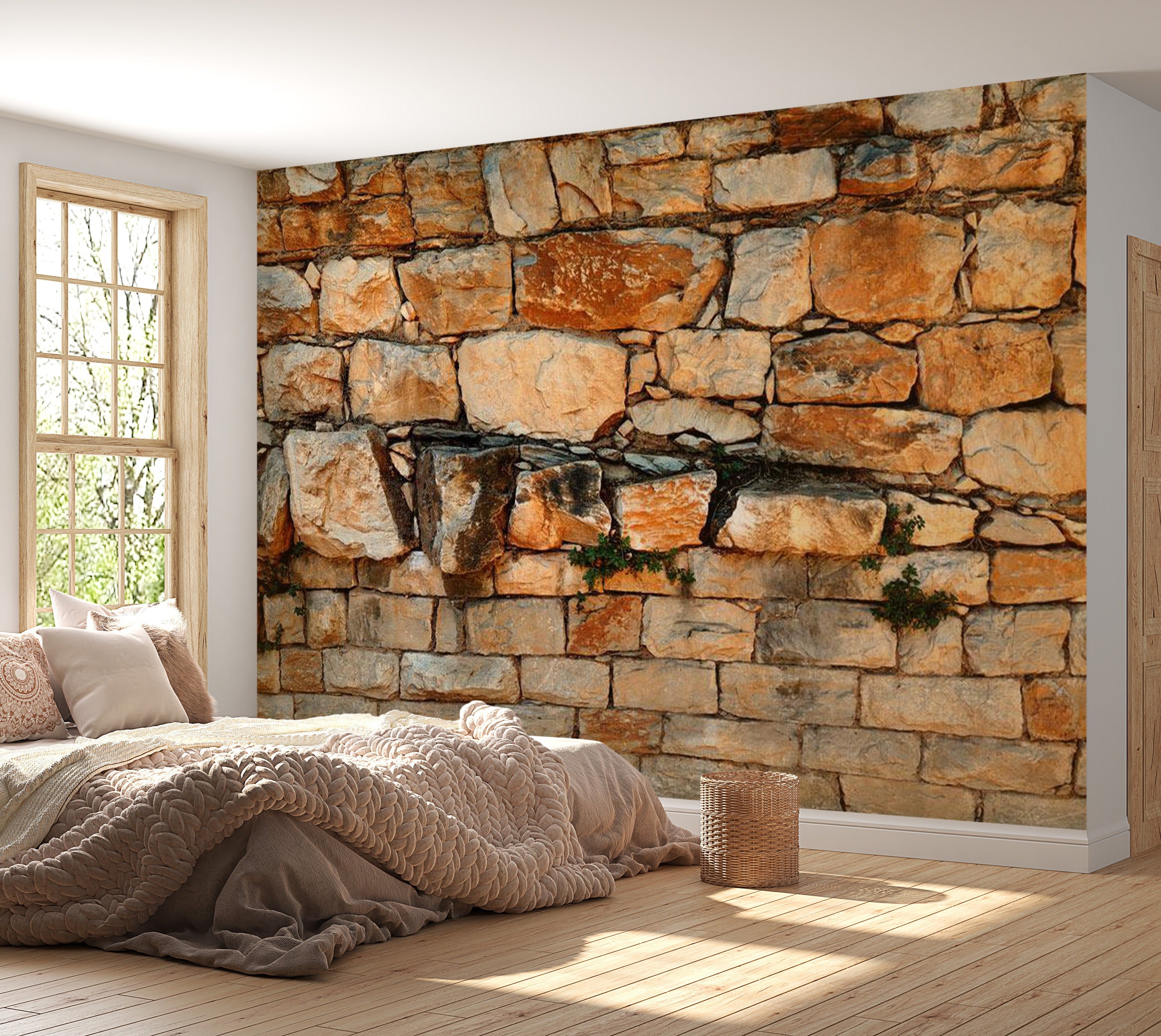 Peel & Stick Wall Mural - Robust Red Stone Wall- Removable Wall Decals