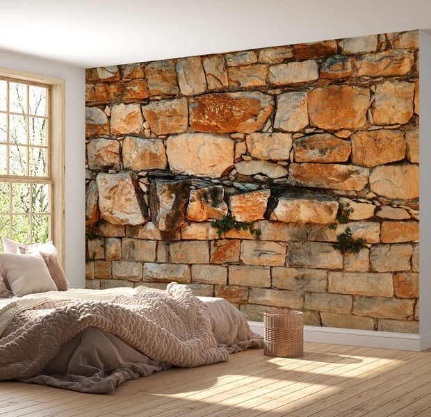 Peel & Stick Wall Mural - Robust Red Stone Wall- Removable Wall Decals
