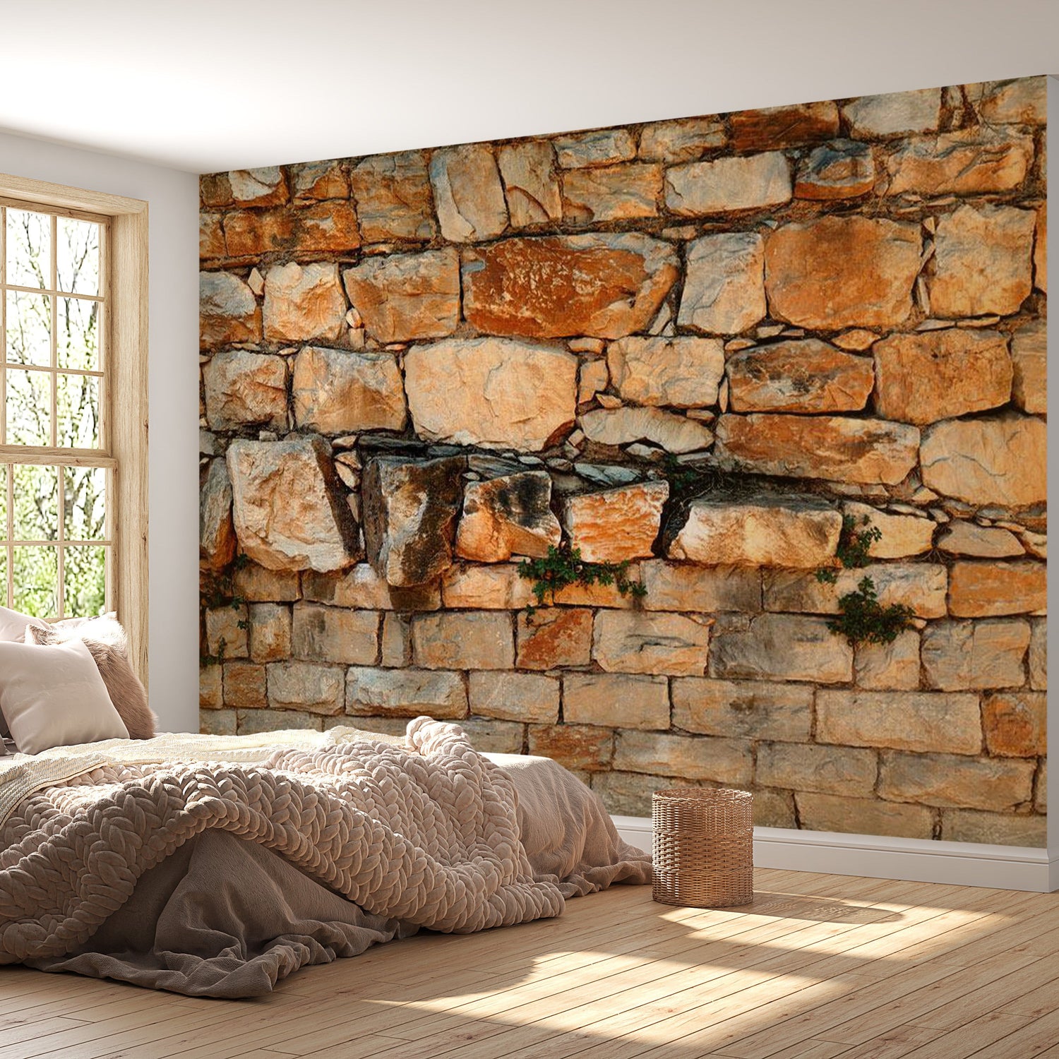 Peel & Stick Wall Mural - Robust Red Stone Wall- Removable Wall Decals