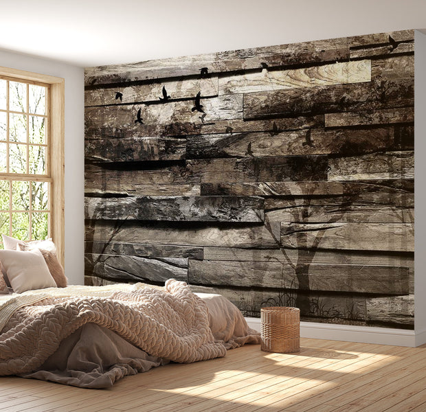 Peel & Stick Wall Mural - Rustic Old Grey Wood - Removable Wall Decals
