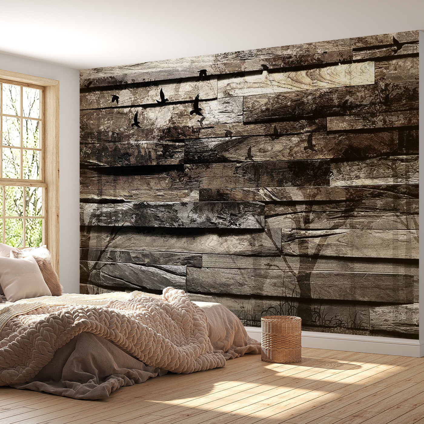 Peel & Stick Wall Mural - Rustic Old Grey Wood - Removable Wall Decals