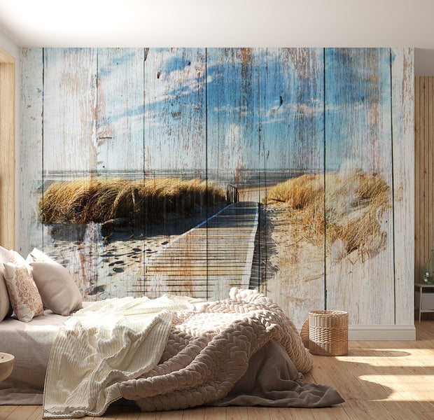 Peel & Stick Wall Mural - Seaview on Wood - Removable Wall Decals