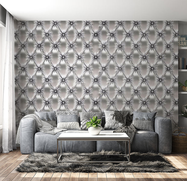 Peel & Stick Wall Mural - Silver Chesterfield Pattern - Removable Wall Decals