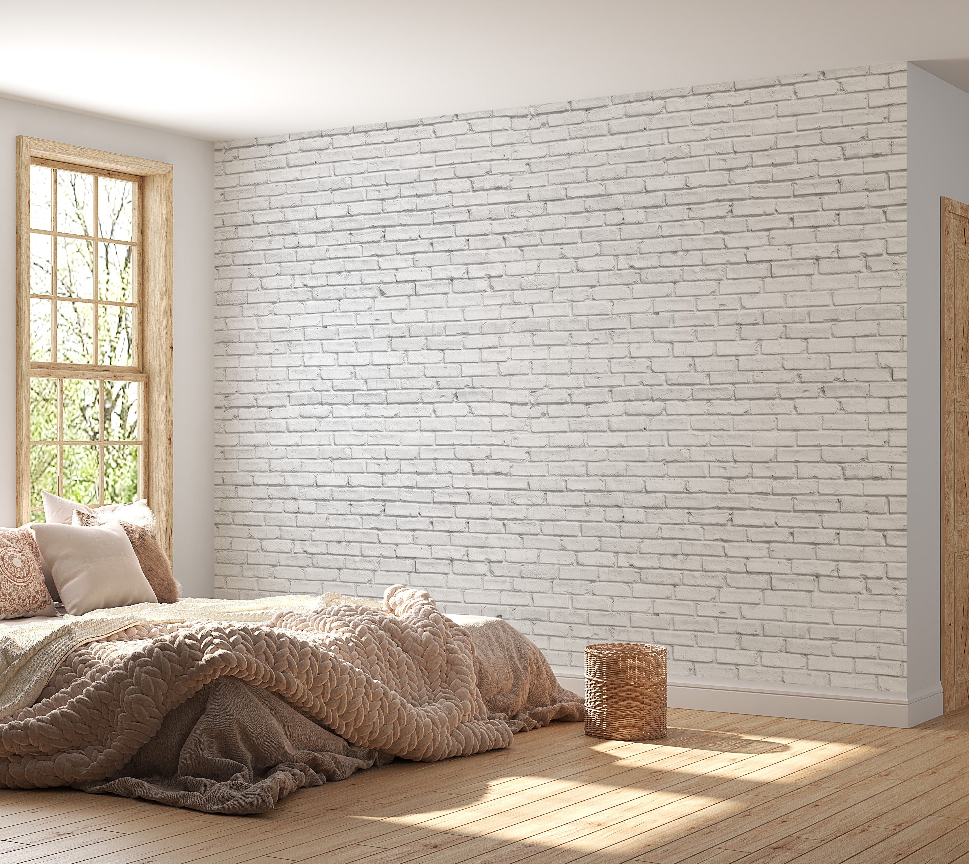 Peel & Stick Wall Mural - Small White Grey Bricks - Removable Wall Decals