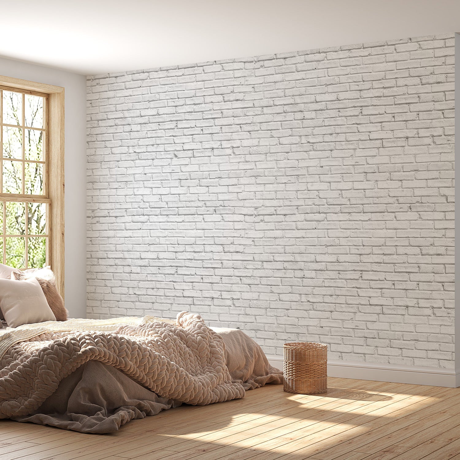 Peel & Stick Wall Mural - Small White Grey Bricks - Removable Wall Decals