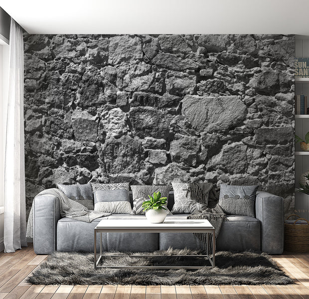 Peel & Stick Wall Mural - Stacked Grey Stone Wall - Removable Wall Decals
