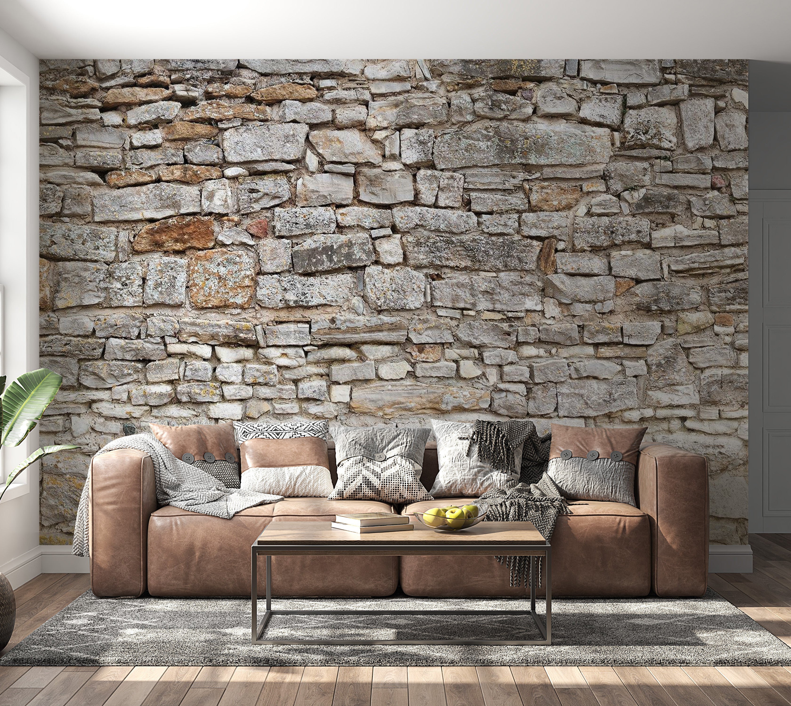 Peel & Stick Wall Mural - Stacked Stone Wall - Removable Wall Decals