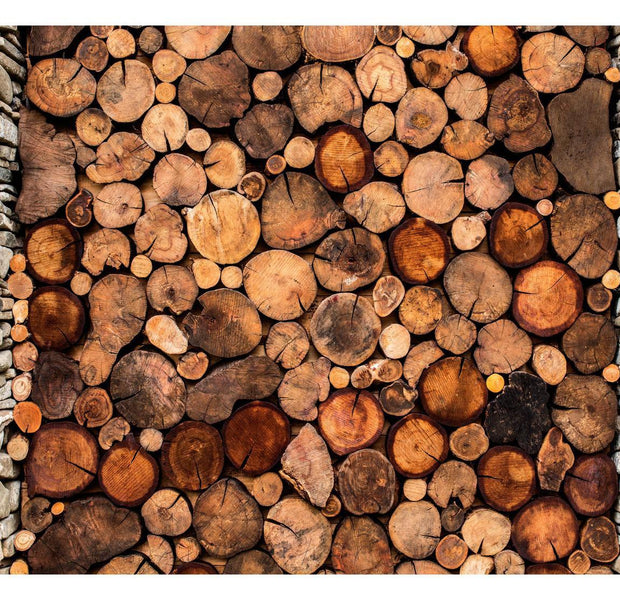 Peel & Stick Wall Mural - Stacked Wooden Tree Slabs- Removable Wall Decals