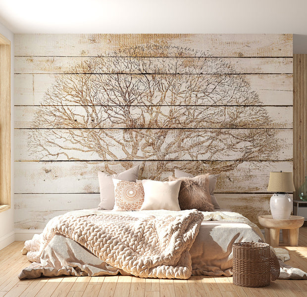 Peel & Stick Wall Mural - Tree On Wooden Boards - Removable Wall Decals