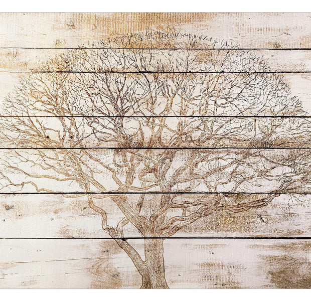 Peel & Stick Wall Mural - Tree On Wooden Boards - Removable Wall Decals