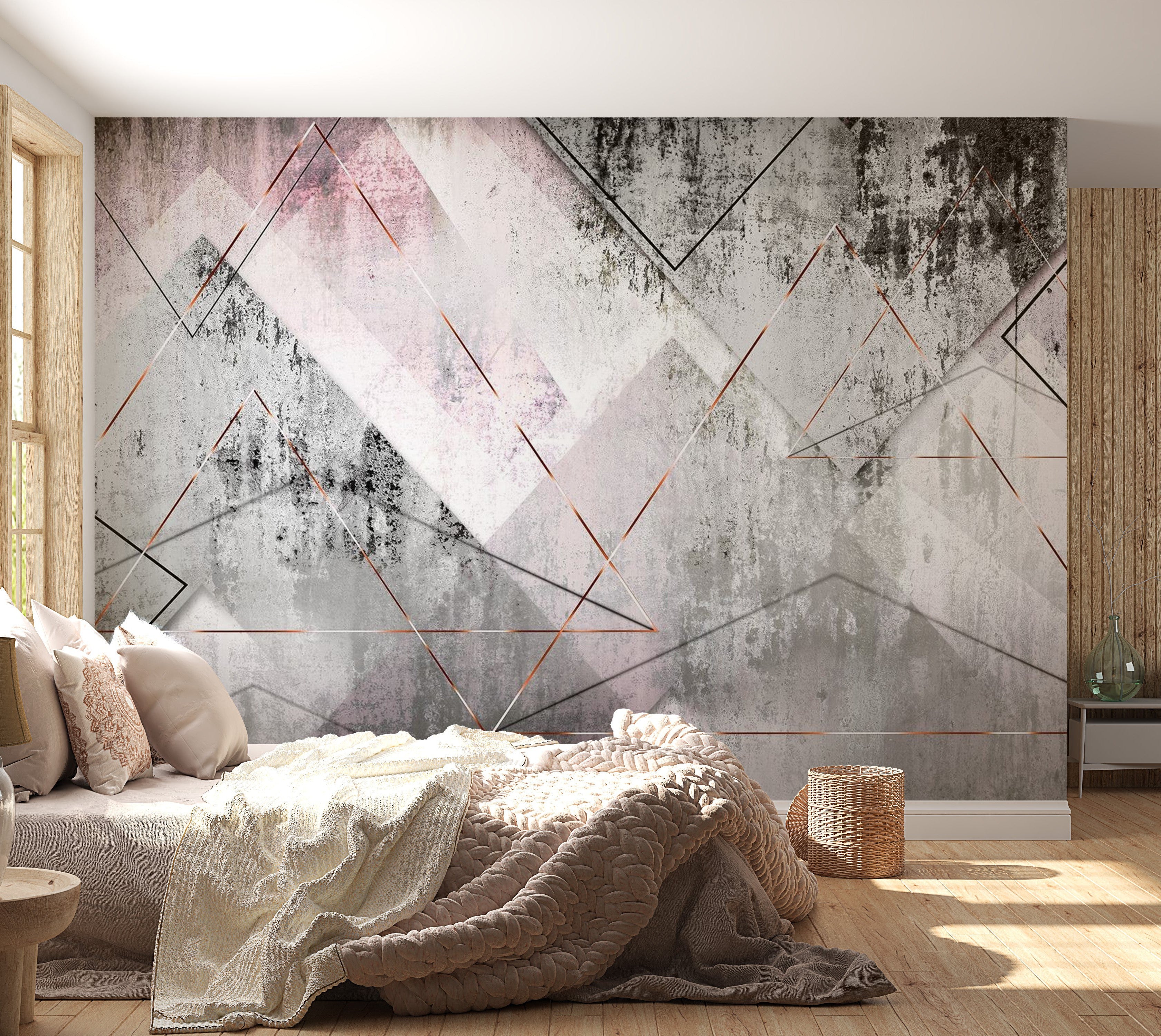 Peel & Stick Wall Mural - Triangular Copper Concrete Art - Removable Wall Decals