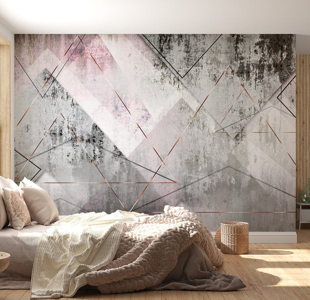Peel & Stick Wall Mural - Triangular Copper Concrete Art - Removable Wall Decals