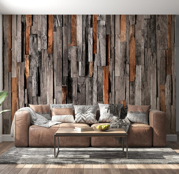Peel & Stick Wall Mural - Vertical Mixed Wooden Planks - Removable Wall Decals