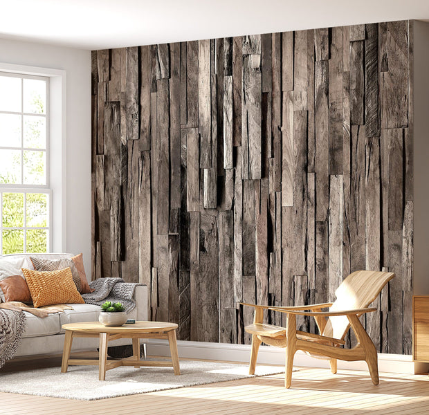 Peel & Stick Wall Mural - Vertical Weathered Wooden Planks - Removable Wall Decals