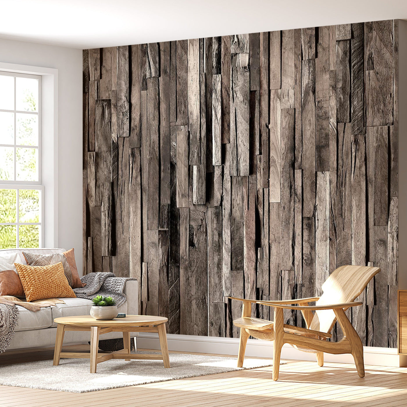 Peel & Stick Wall Mural - Vertical Weathered Wooden Planks - Removable Wall Decals