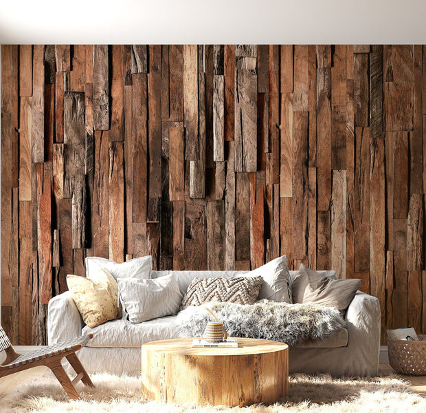 Peel & Stick Wall Mural - Vertical Wooden Cedar Planks - Removable Wall Decals