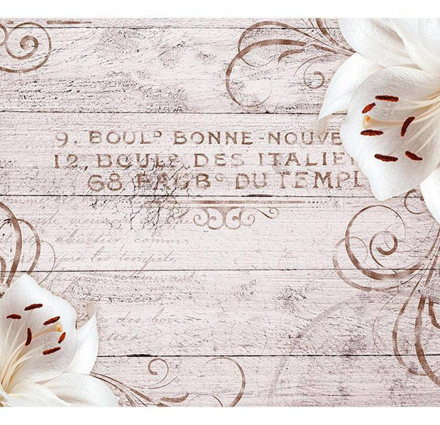 Peel & Stick Wall Mural - Vintage Wood And Flowers - Removable Wall Decals