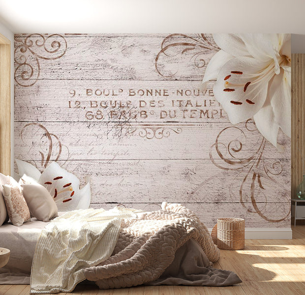 Peel & Stick Wall Mural - Vintage Wood And Flowers - Removable Wall Decals