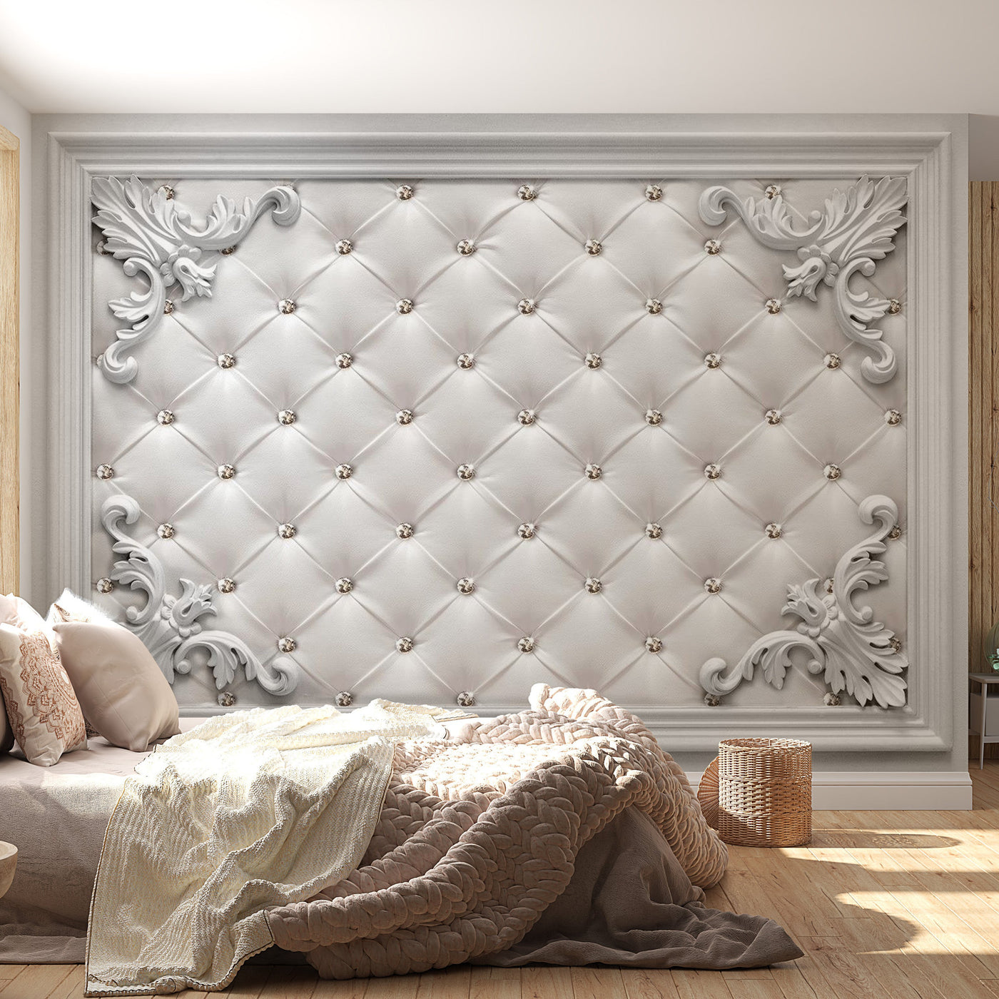 Peel & Stick Wall Mural - White Chesterfield and Ornaments - Removable Wall Decals