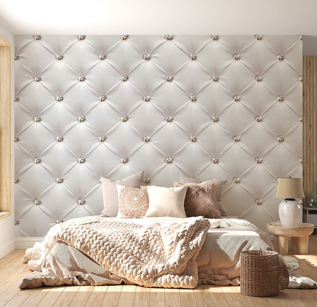 Peel & Stick Wall Mural - White Elegant Chesterfield Pattern - Removable Wall Decals