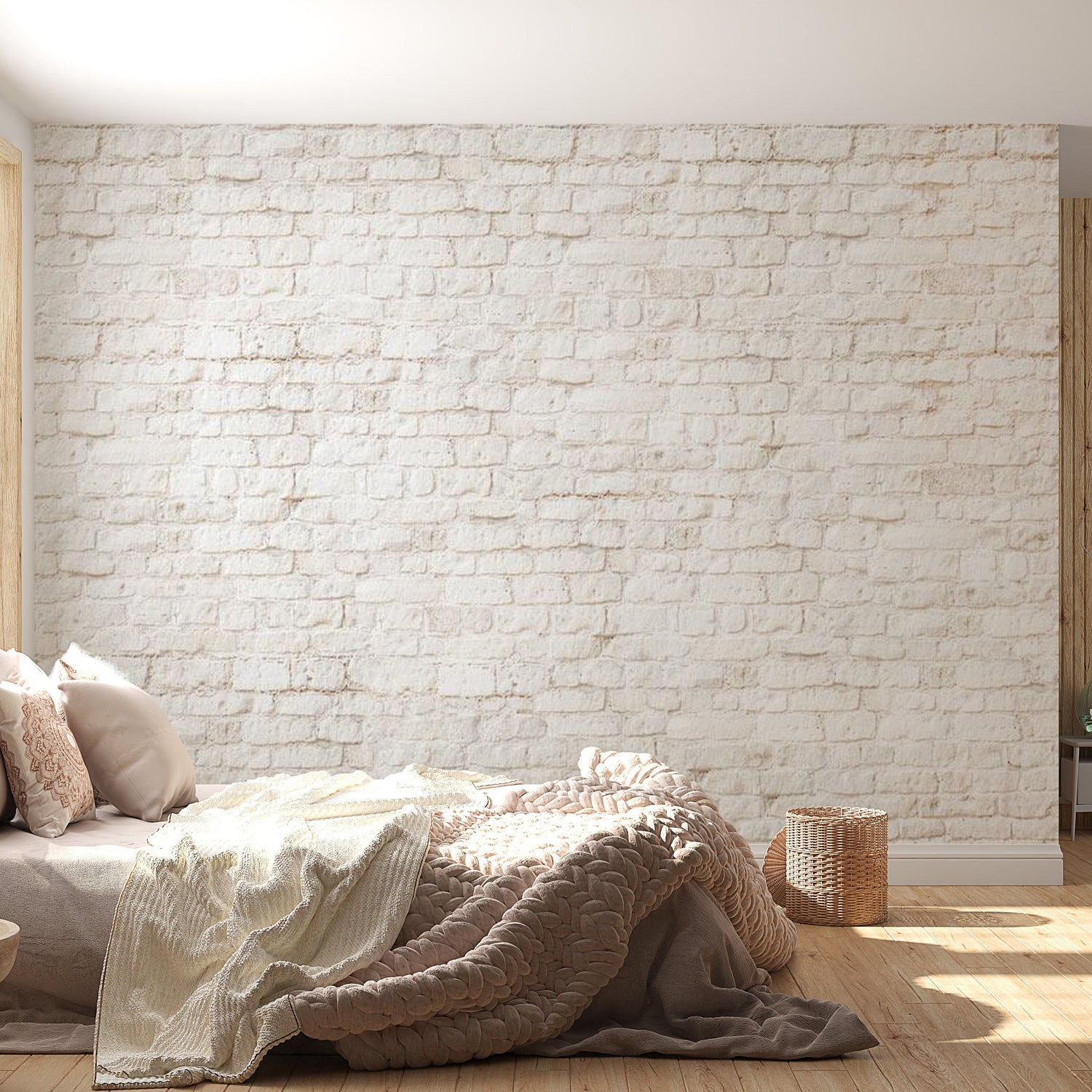 Peel & Stick Wall Mural - White Painted Brick Wall - Removable Wall Decals