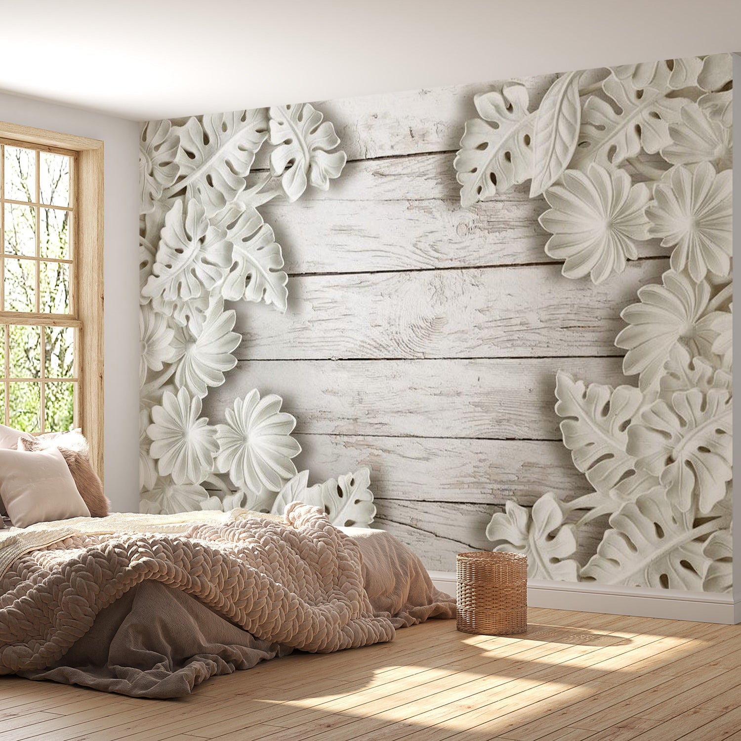 Peel & Stick Wall Mural - White Washed Wood - Removable Wall Decals