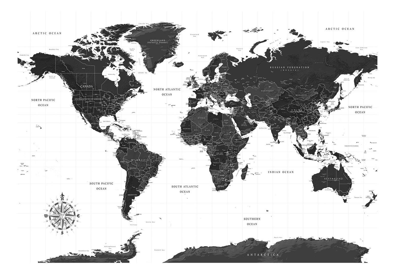 Peel & Stick World Map Wall Mural - Black And White Map - Removable Wall Decals