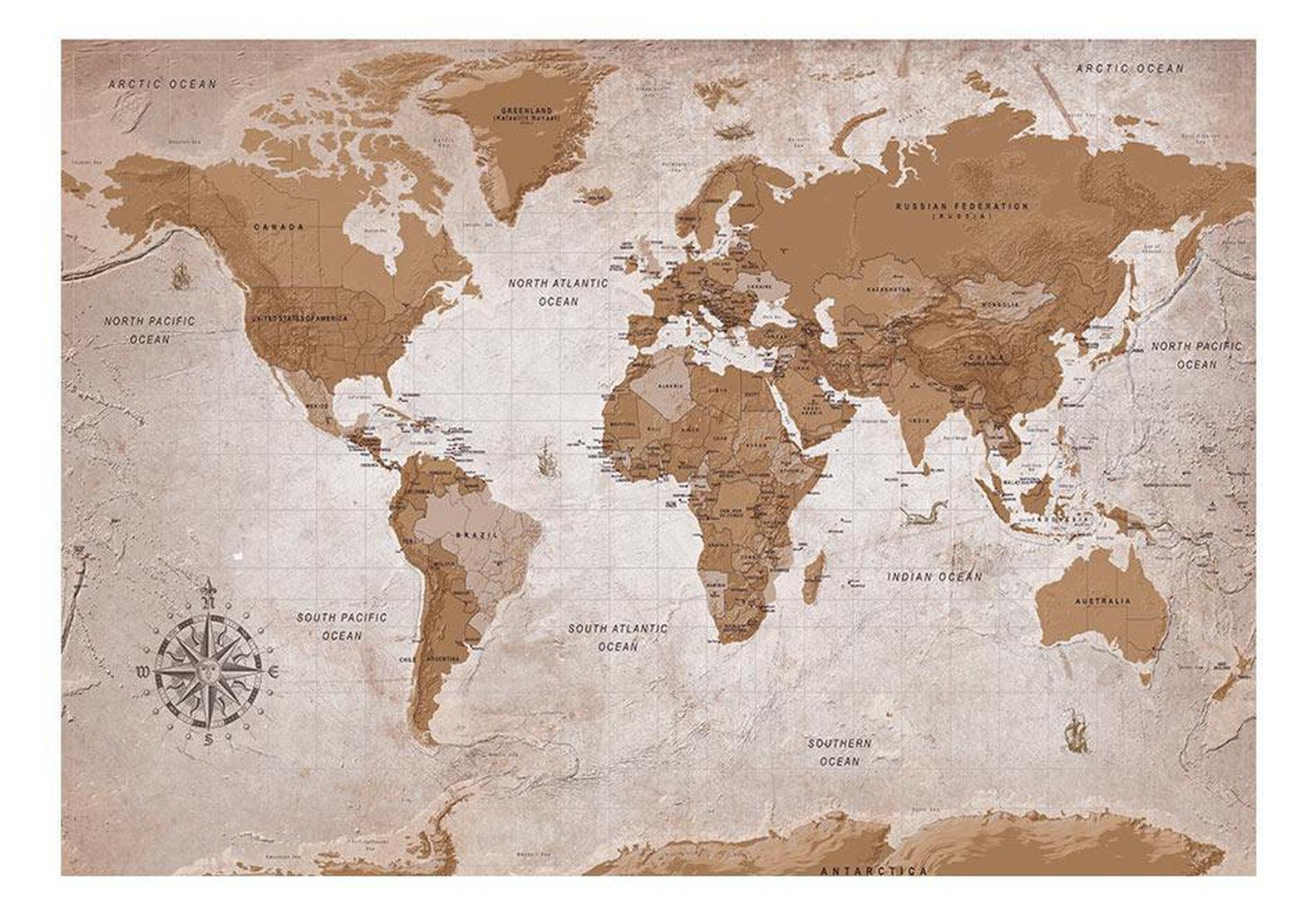 Peel & Stick World Map Wall Mural - Brown World Map - Removable Wall Decals