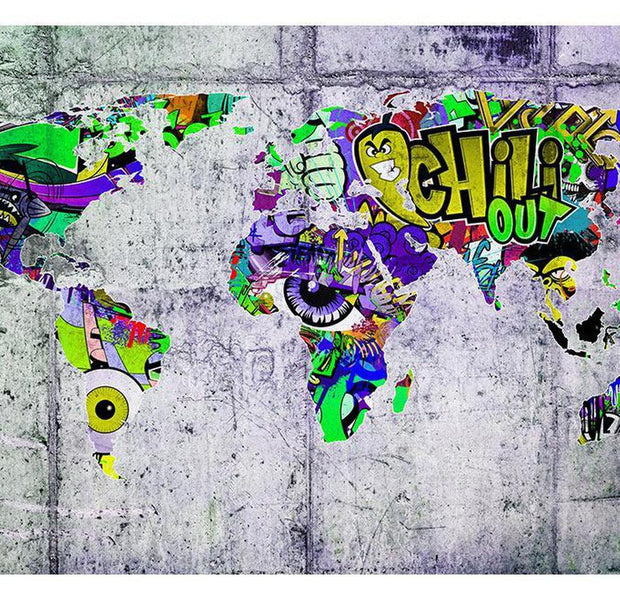 Peel & Stick World Map Wall Mural - Chili Out Street Art World Map - Removable Wall Decals