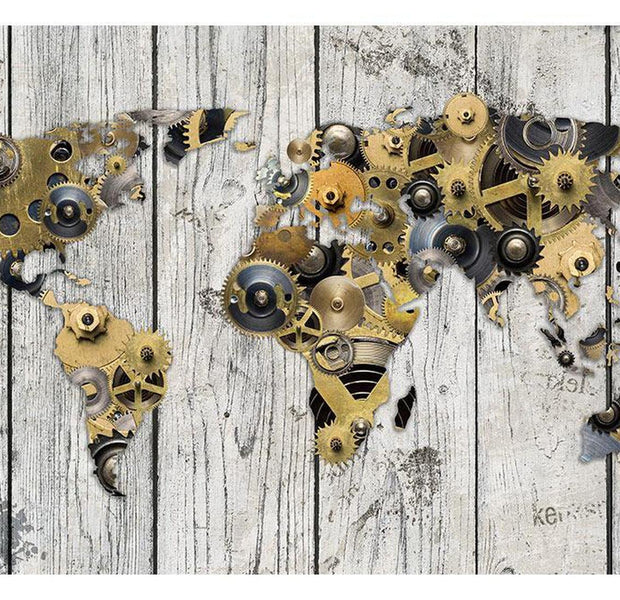 Peel & Stick World Map Wall Mural - Mechanical World Map - Removable Wall Decals