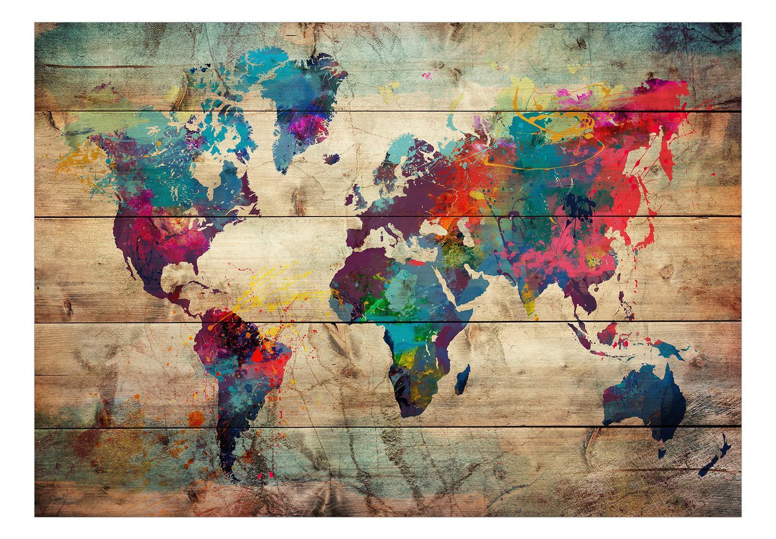 Peel & Stick World Map Wall Mural - Multicoloured World Map - Removable Wall Decals