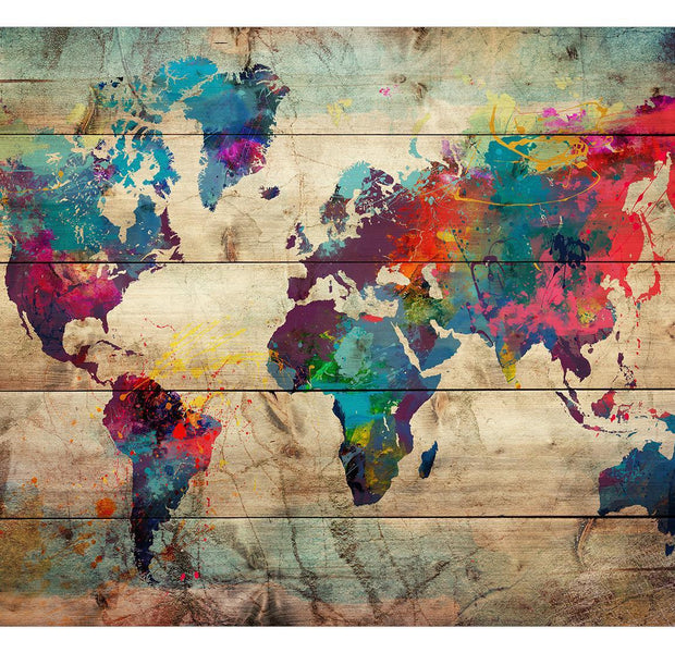 Peel & Stick World Map Wall Mural - Multicoloured World Map - Removable Wall Decals