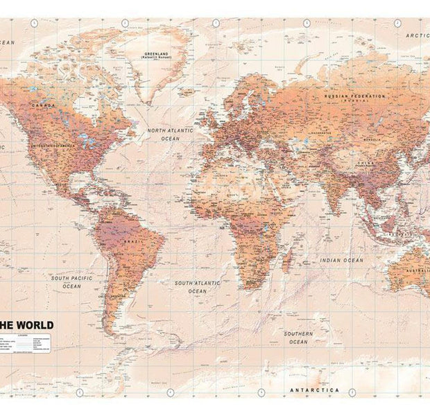 Peel & Stick World Map Wall Mural - Orange World Map - Removable Wall Decals