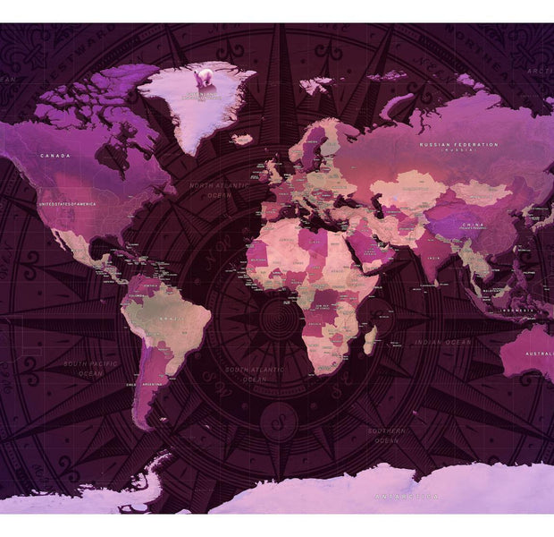 Peel & Stick World Map Wall Mural - Purple World Map - Removable Wall Decals