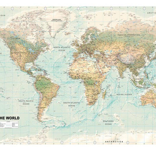 Peel & Stick World Map Wall Mural - Retro World Map - Removable Wall Decals