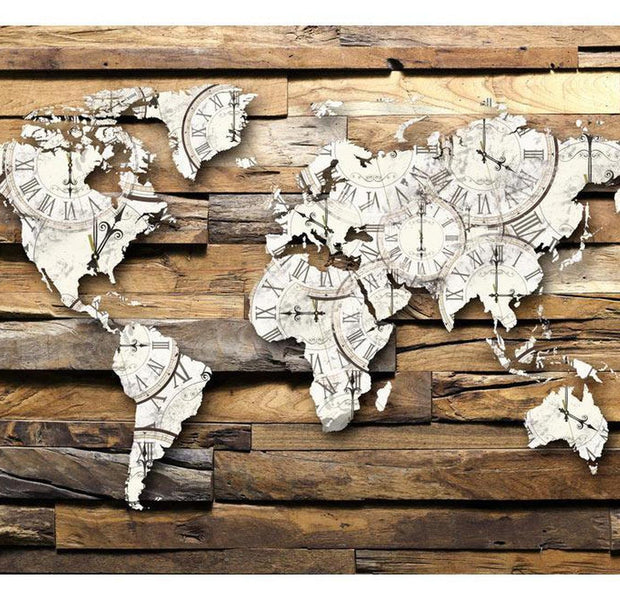 Peel & Stick World Map Wall Mural - Rustic World Map Time - Removable Wall Decals