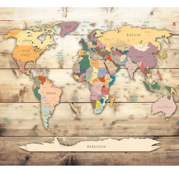 Peel & Stick World Map Wall Mural - World Map Cabin Style - Removable Wall Decals