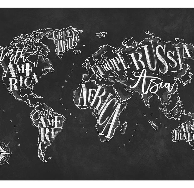 Peel & Stick World Map Wall Mural - World Map Chalkboard Style - Removable Wall Decals