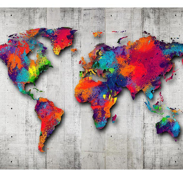 Peel & Stick World Map Wall Mural - World Map Colourful Paint - Removable Wall Decals