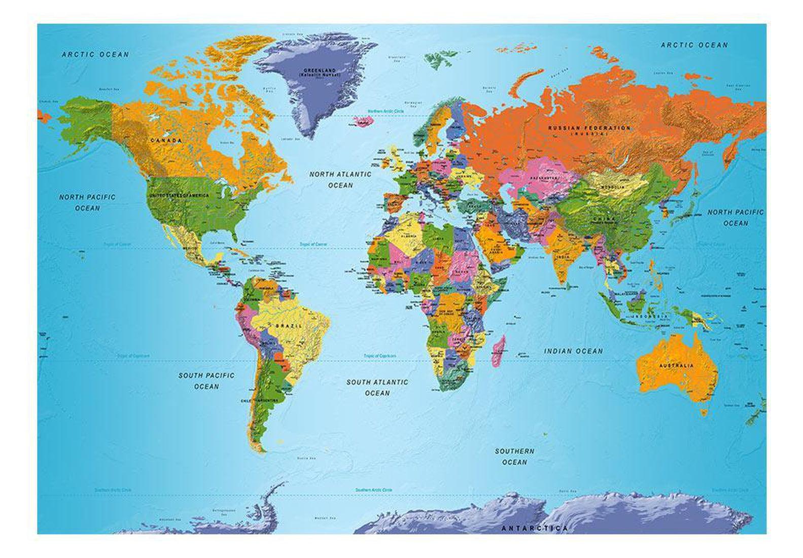 Peel & Stick World Map Wall Mural - World Map Colourful - Removable Wall Decals